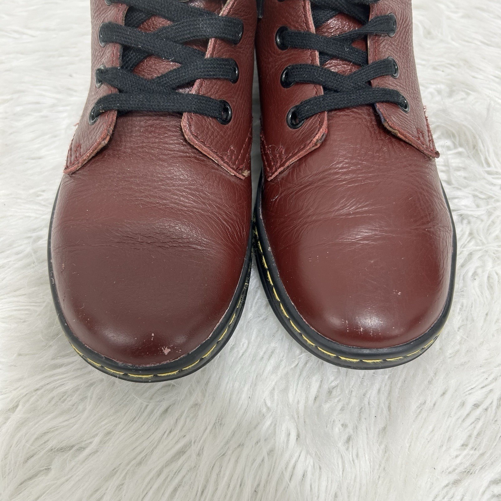 Dr Doc Martens Leyton Ankle Boots 7 Burgundy Leather Leyton Round Toe Combat thumbnail 4