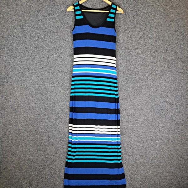 Jacqui E Maxi Dress Womens Size XS Blue Striped Knit Stretch