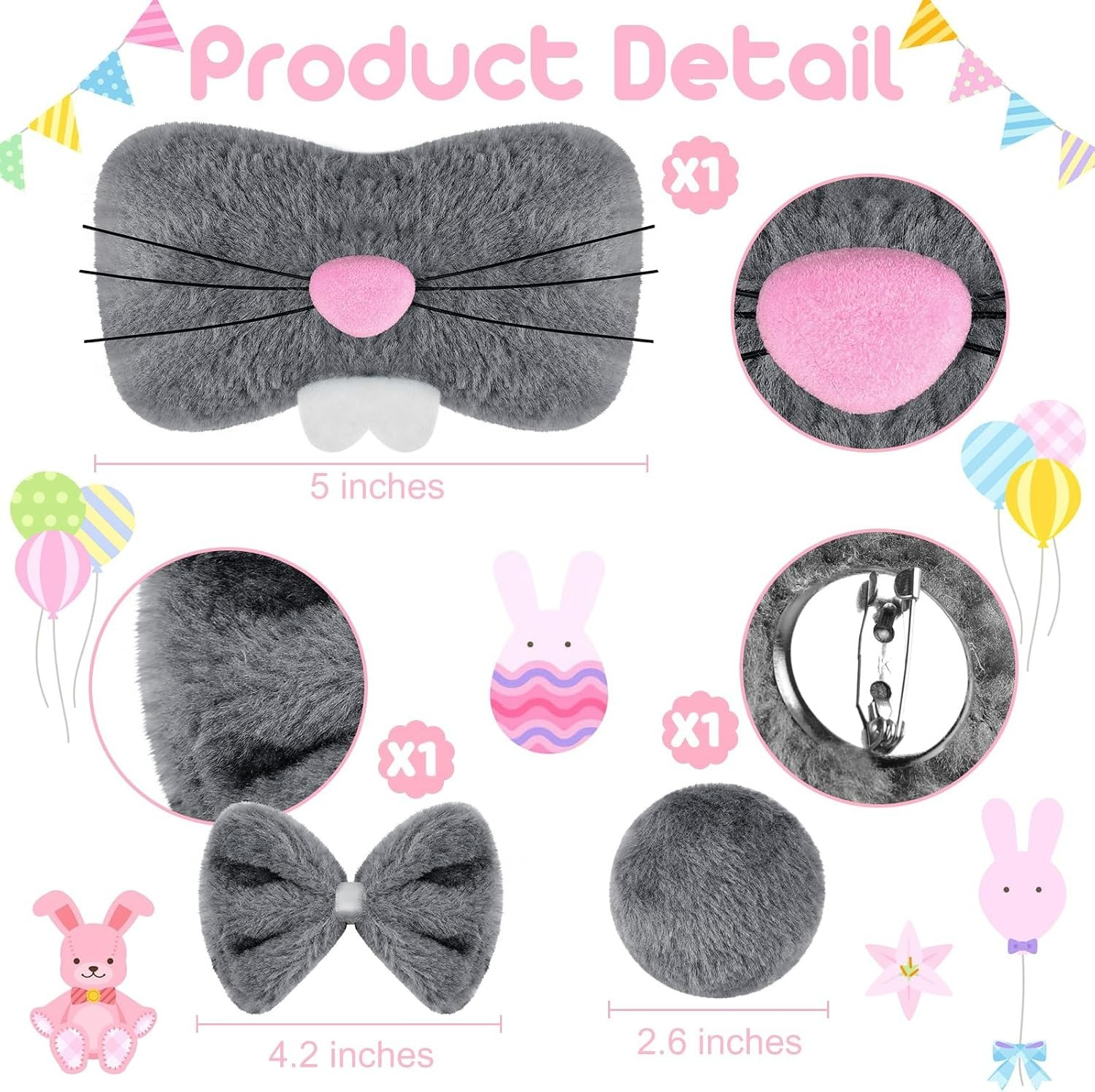 Cute Bunny Accessories Set - Ears, Nose, Bow Tie & Tail for All ...