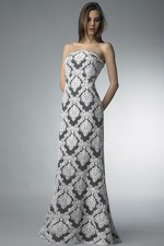 Damask Lace Strapless Column Gown