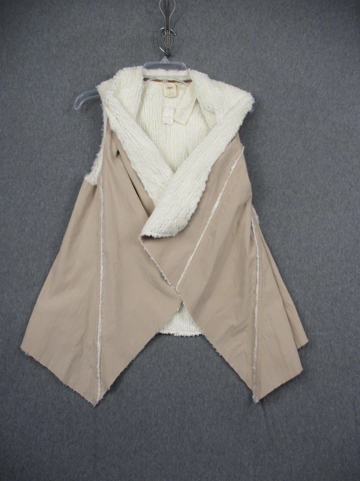 Chaleco Mystree Mujer Pequeño Beige Blanco Imitación Piel Frente Abierto Sin Mangas Estilo Boho Foto 3 de 4