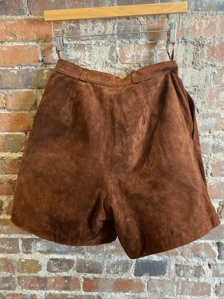 Pantalones Cortos THE LIMITED Marrón Gamuza Cuero Cintura Alta Forrados Damas Talla 6 Foto 4 de 4
