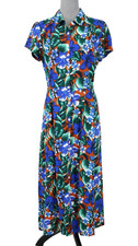 J Crew Dress Womens Small Blue Rust Floral Shirtdress Maxi Hawaiian Fit n Flare