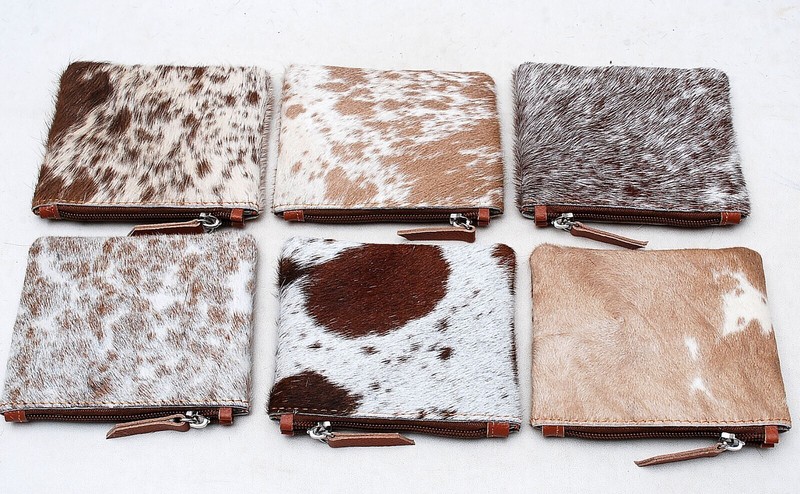 Cowhide Coin Purse Leather Change Pouch Zipper Purse Unisex (6 pieces Coin-6414