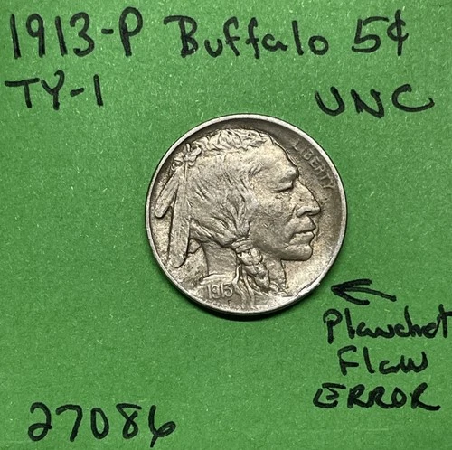 1913 P Buffalo 🦬 Indian Head Nickel 5c Piece Ty-1  Uncirculated