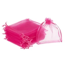 50pcs Organza Bags 4x5 Inch Drawstring Favor Pouches Sheer Mesh Bag Rose Red