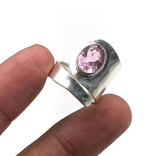 Pink Morganite Gemstone 925 Sterling Silver Handmade Designer Jewelry Ring Gift