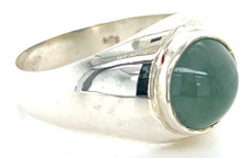 Type A Burmese Icy Water Green Jadeite Ring 32.7ct 925 Silver US13 Bold
