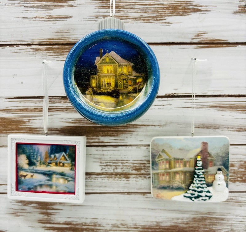 Lot Of 3 Thomas Kincade Deer Creek Cottage, Victorian, Light Up Ornaments