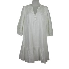 Loft White Cotton Boho Midi Dress With Polka Dot & Crochet Details Size L Demure