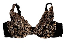 FREDERICK  S OF HOLLYWOOD Black Satin Gold Sheer Embroidery Lace Bra