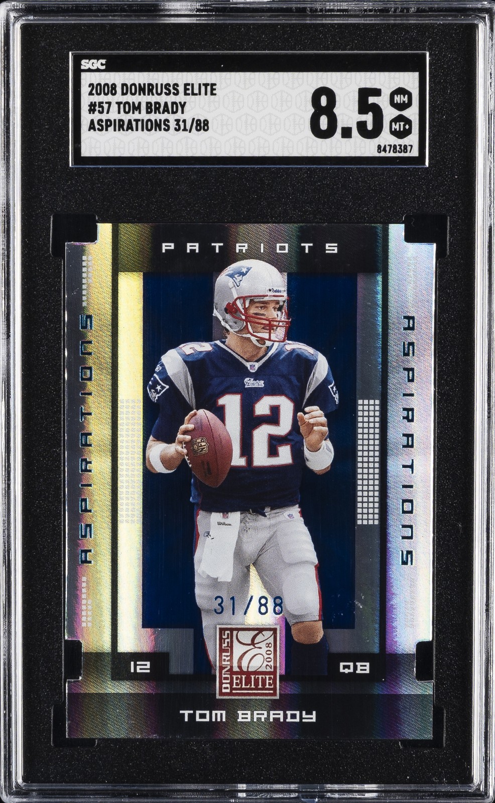 2008 DONRUSS ELITE ASPIRATIONS #57 TOM BRADY 31/88 SGC 8.5