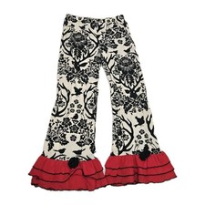 Ann Loren Ruffle Bell Bottom Pants Youth Girl Size 9/10 Floral Bird Deer Print