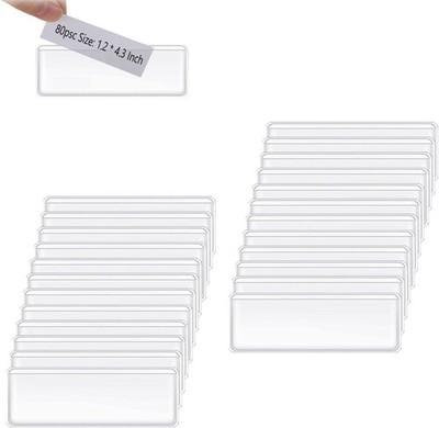 80 Pack Self Adhesive Label Holder Index Card Pockets Tag Holder, 1.2 x 4.3 Inch