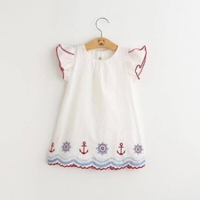 Girl's 2T Sailor Dress Lined Embroidered Sail Patriotic Anchor Helm Blue New