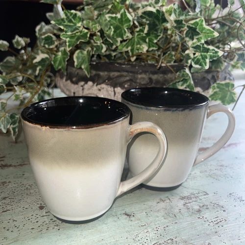 Set of 2 SANGO Nova Black Coffee Mug Cup (#4932)  Black Sand & Cream