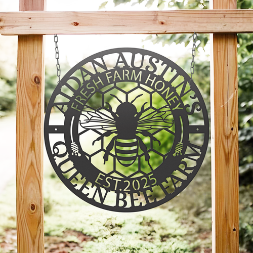 Custom Metal Bee Decor, Personalized Honey Bee Sign, Bee Hive Metal Sign - Picture 2 of 8