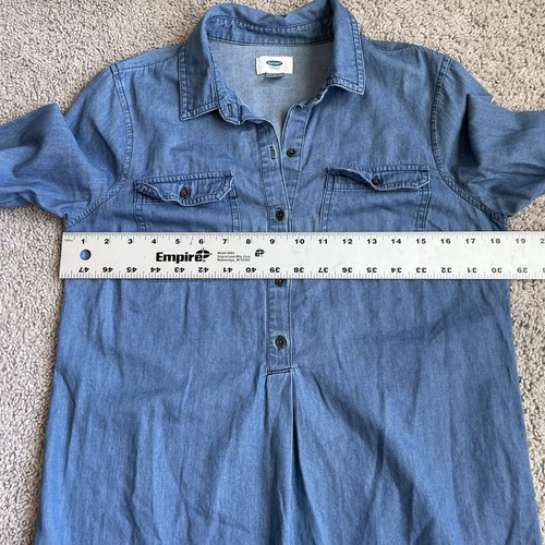 Vecchio abito donna blu navy chambray denim taglia small S manica lunga bottoni tasche - Foto 9 di 9