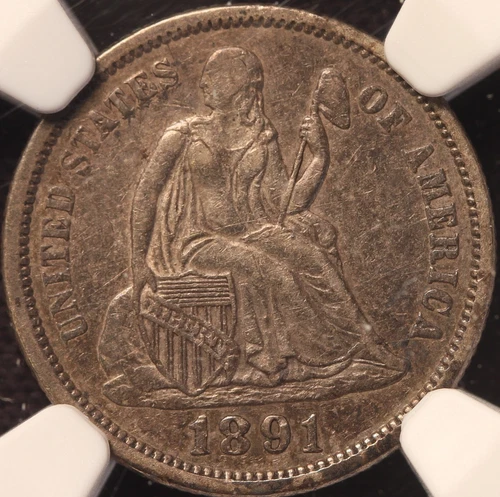 1891 P Seated Liberty Dime, NGC 45, Choice Extra Fine, Sharp and Original!