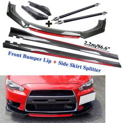 Carbon Fiber Front Bumper Lip Spoiler + Side Skirt Rear For Mitsubishi Lancer