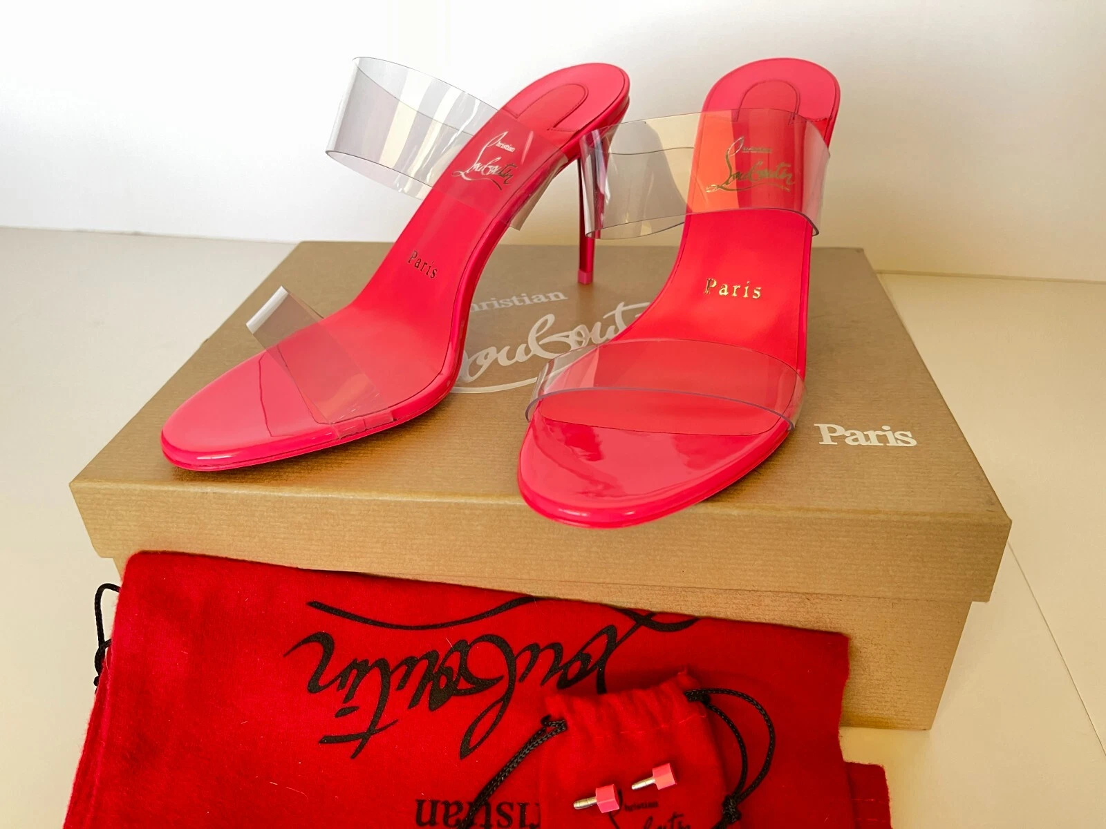 Christian Louboutin — New Christian Louboutin Just Nothing Illusion 85 PVC Heel Slide Sandal Mule 37.5