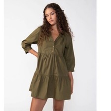 NWT $149 Anthropologie X Sanctuary Button Babydoll Mini Dress Olive Green XS
