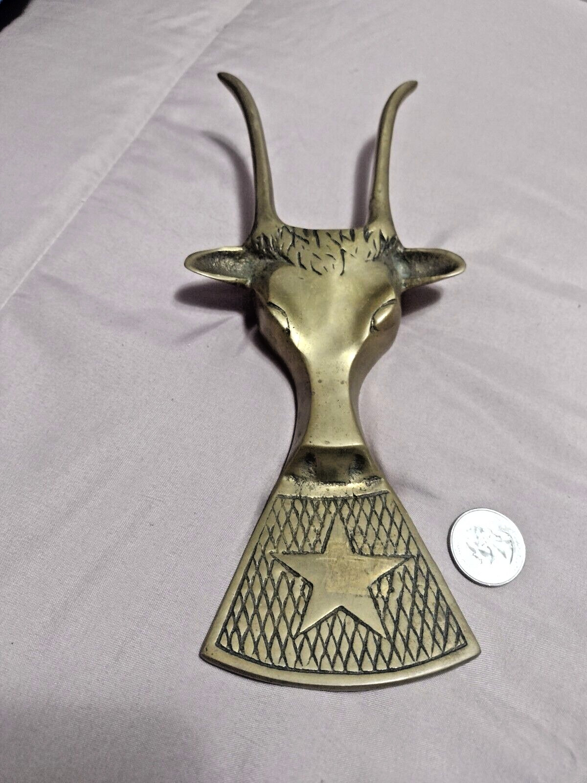 Vintage Solid Brass BULL Head Boot Jack Pull Shoe Hor… Gem