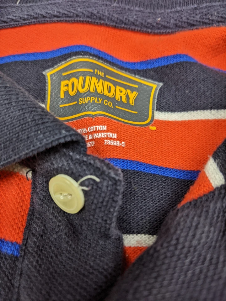 Foundry Mens LT Tall Orange Black Polo Shirt Short Sleeve Collared Split Stripe - Image 4 of 4