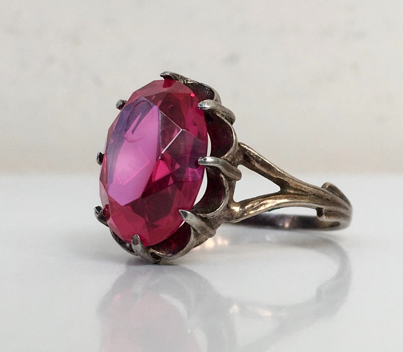 Ring № 29 Vintage Soviet Red Ruby Silver Ring 875… - image 13