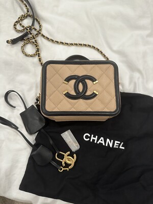 Chanel Small Filigree vanity Case Beige Black Last Chance Before I Sell To Rebag