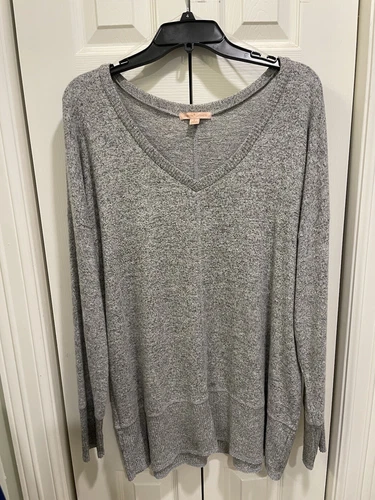 Gibson Latimer Top Womens Large Heather  Grey V-Neck