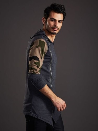 Herren Sweatshirt mit asymmetrischer Reißverschluss Tarnmuster Pullover Jacke - Bild 5 von 19