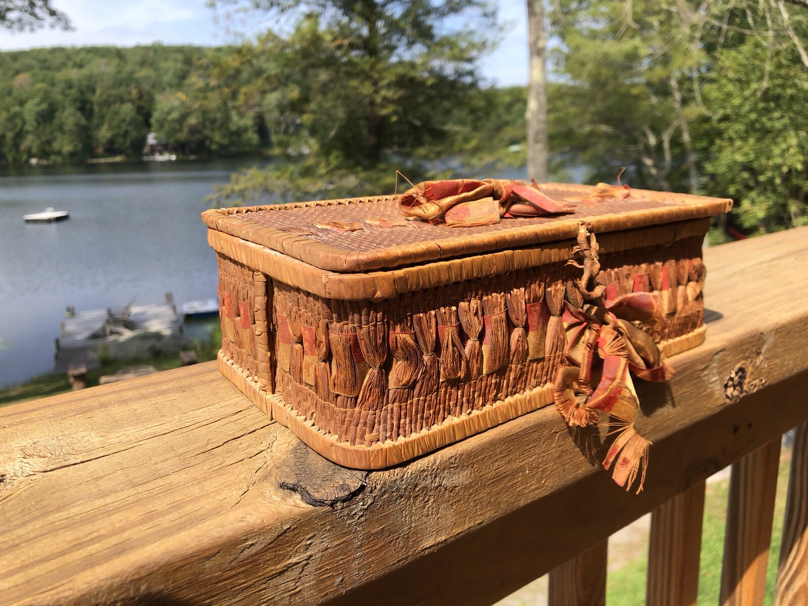 Beautiful antique Shaker sewing basket with ribbon eBay