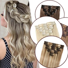 AAAAA 7pcs 15Clips/8pcs 18Clips Clip In Real Human Hair Extensions Remy Hair US