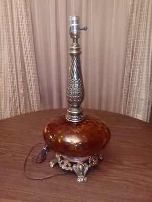 Vintage MCM Hand Blown Dimpled Amber Glass EF&EF Ind. Chicago IL, No Shade 3 Way