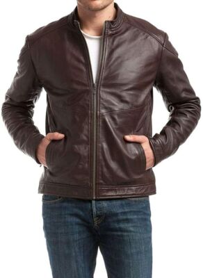 Brown Men's Soft Lambskin Real Leather Jacket Handmade High Quality Biker Casual