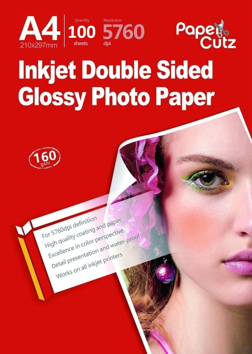 A4 Gloss 160Gsm Double Sides Inkjet Photo Paper 100 Sheets