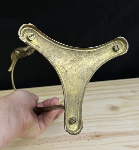 Vintage MCM Brass 3 Rams Head Vase Stand Art Nouveau and Clear glass vase - Picture 13 of 18