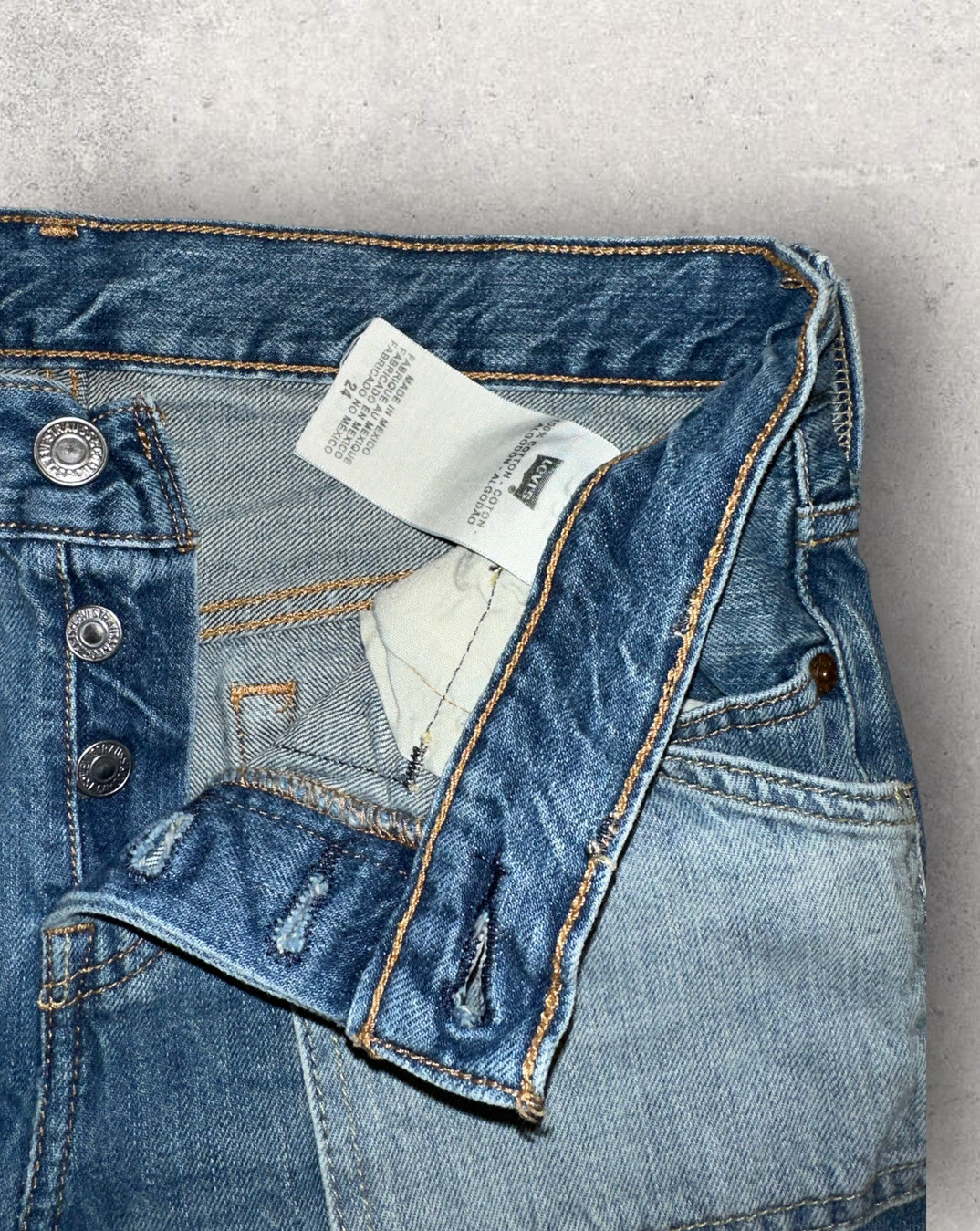 Vtg Y2K levis 501 button fly patchwork Riding  Je… - image 5