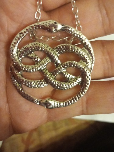 2 SNAKES SILVER CHARM PENDANT NECKLACE Unisex AMULET JEWELRY - Picture 4 of 4