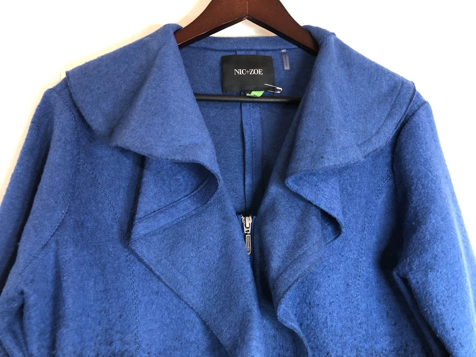 Nic + Zoe Size XL Blue & Black Ombre Wool Blend Coat Shawl Collar & Pockets - Image 3 of 4