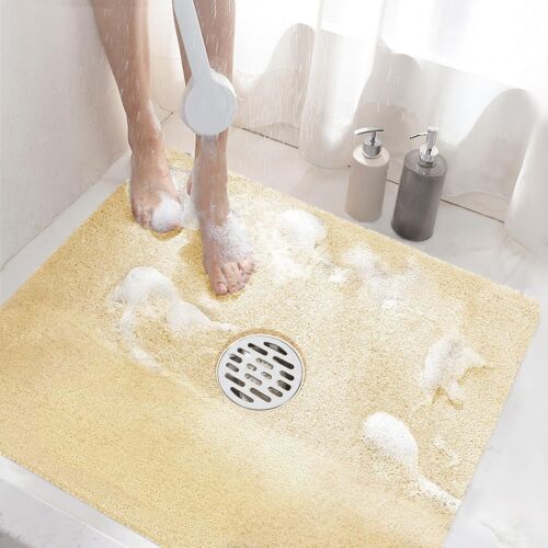Square Shower Mat, 24 x 24 Inch Non Slip Bath Mat for Tub, Suction Cup, Beige