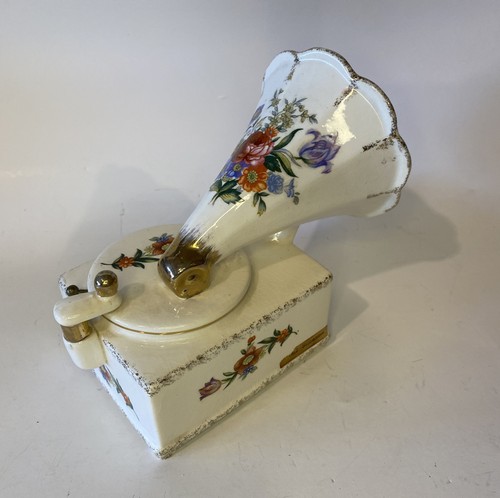Porcelain Music Box Record Player Gramophone Floral Piggy Bank Oh! Susanna Vtg - Picture 3 of 8