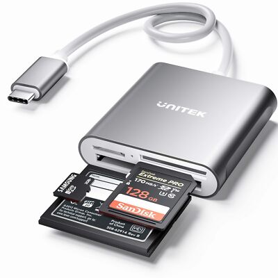 Unitek USB C SD Card Reader Aluminum 3-Slot USB 3.0 Type-C Flash Memory Card ...