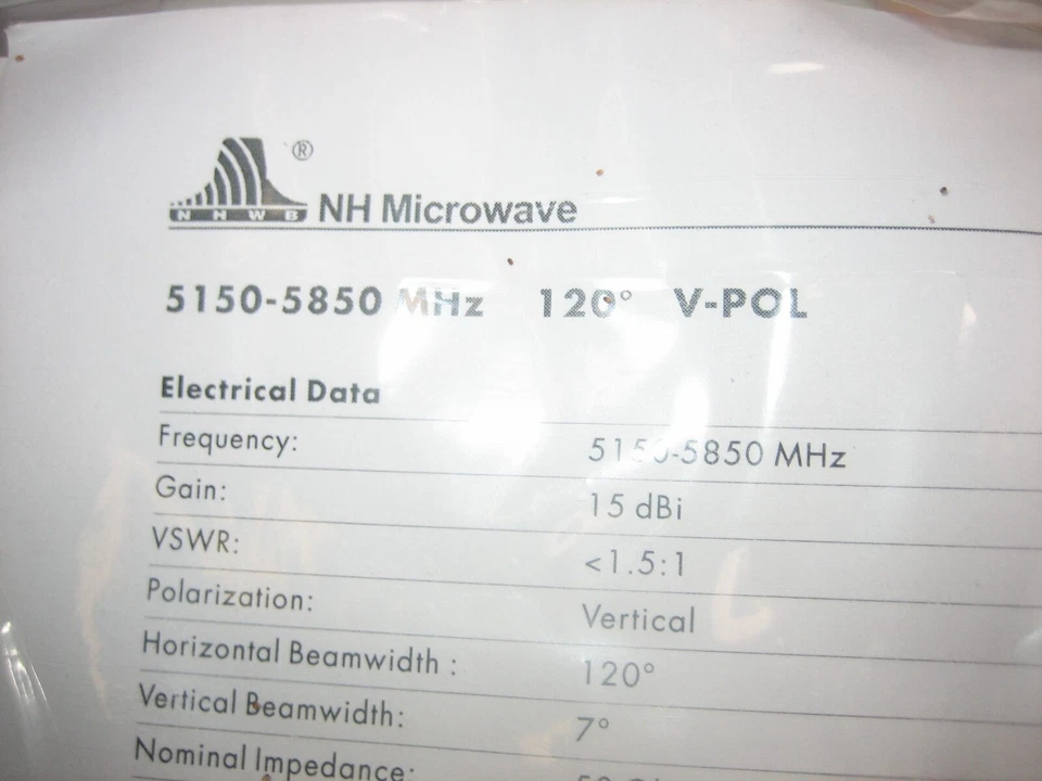 NH Microwave *NEW* V-Pol Base Station 120deg 15dBi 5150-5850MHz - COM-51515P120V - Image 4 of 4