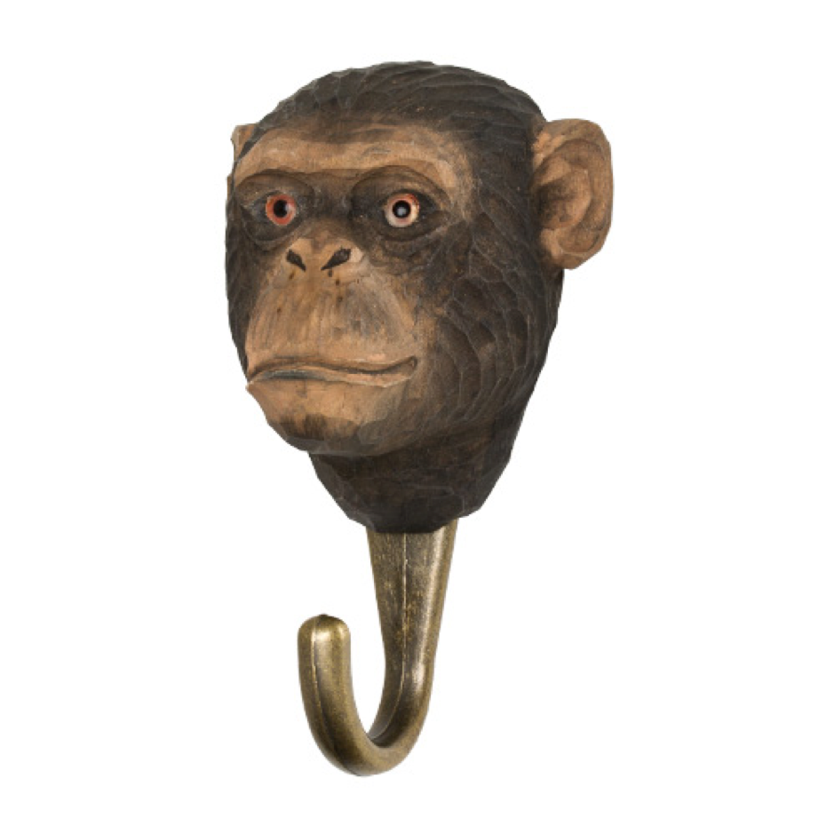 Wildlife Garden Hook Hand Carved Chimpanzee