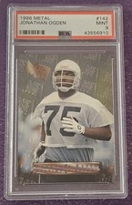 1996 Metal FB #142 Jonathan Ogden Rookie card PSA 9 Mint Baltimore Ravens HOF. rookie card picture