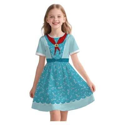 Holly Wheeler Kids Girl Blue Printed Dress Cosplay Costume Halloween Fancy suit