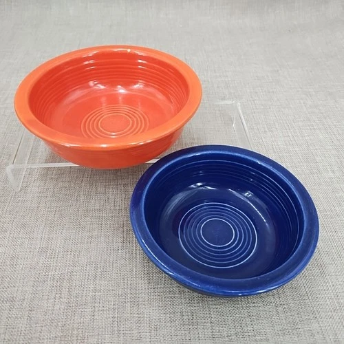 Fiesta Vintage Radioactive Red Cobalt Fruit Berry Bowl 4 3/4"  5 1/2" Set/2