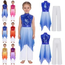 Girls Dress Asymmetrical Hem Praise Dance Sequins Worship Palazzo Tunic Choir